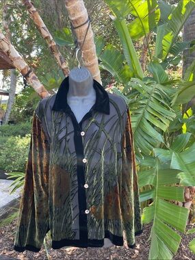 Aris A burn out, semi sheer silk  velvet blouse with animal print theme